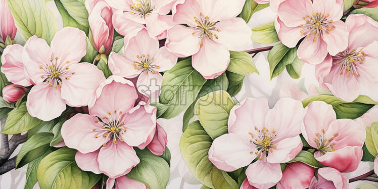 A pattern, the painting on the canvas of some apple flowers - Starpik Stock