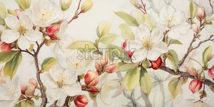 A pattern, the painting on the canvas of some apple flowers - Starpik Stock