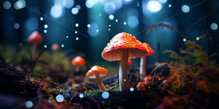 A picture of amanita muscaria mushrooms in neon style - Starpik Stock