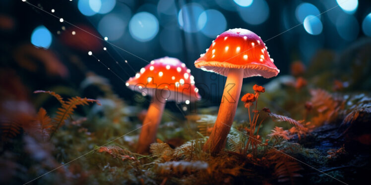 A picture of amanita muscaria mushrooms in neon style - Starpik Stock