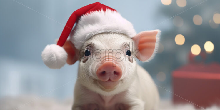 A piglet wearing a Santa hat - Starpik Stock