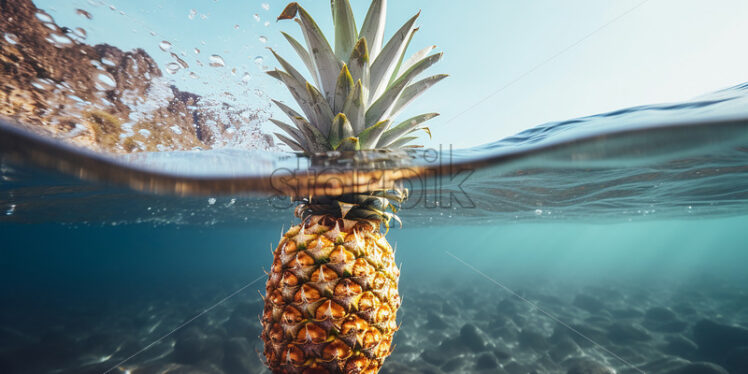 A pineapple floating in an ocean - Starpik Stock