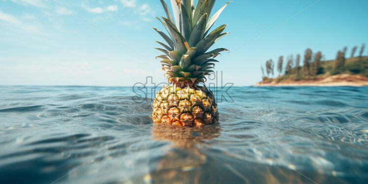 A pineapple floating in an ocean - Starpik Stock