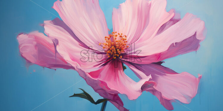 A pink flower painted on a blue background - Starpik Stock