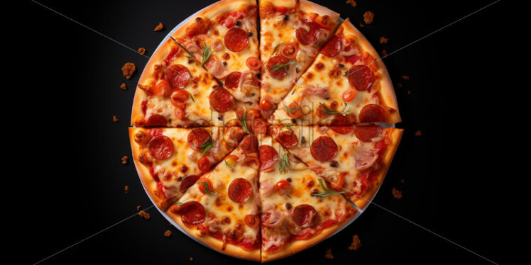 A pizza on a black background, top view - Starpik Stock