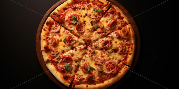 A pizza on a black background, top view - Starpik Stock