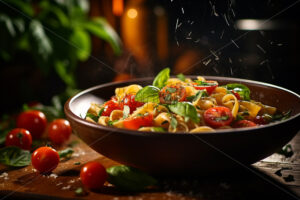 A plate of pasta with spinach, rosemary and cheese - Starpik Stock