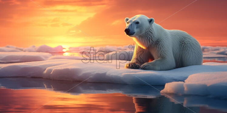 A polar bear sitting on icebergs at the North Pole - Starpik Stock