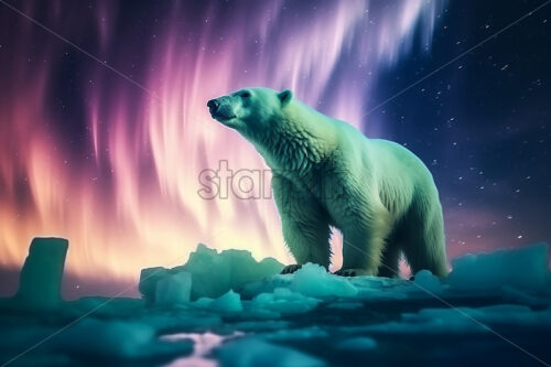 A polar bear sitting on icebergs at the North Pole - Starpik Stock