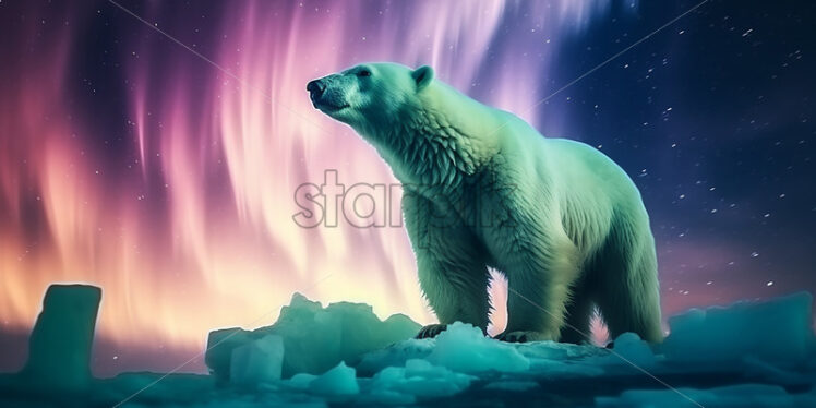 A polar bear sitting on icebergs at the North Pole - Starpik Stock