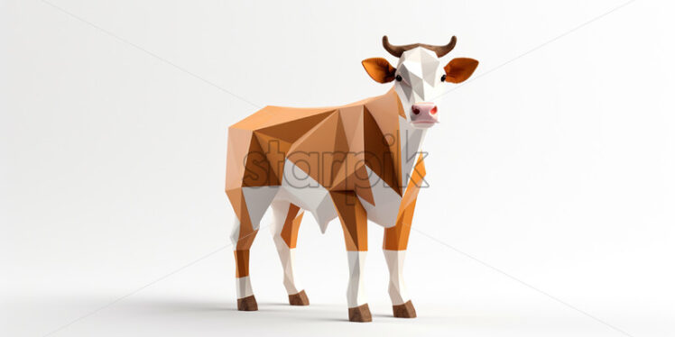 A polygonal 3d model of a cow on a white background - Starpik Stock