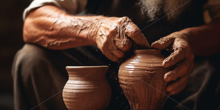 A potter creates a jug from clay - Starpik Stock