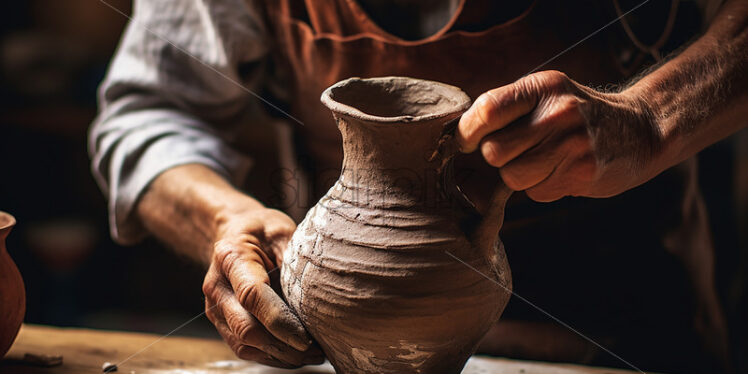 A potter creates a jug from clay - Starpik Stock