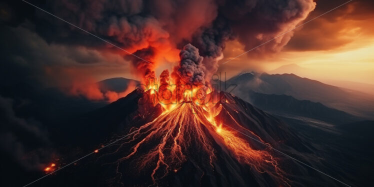 A powerfully erupting volcano - Starpik Stock