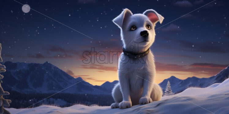 A puppy in the snow, cartoon style - Starpik Stock