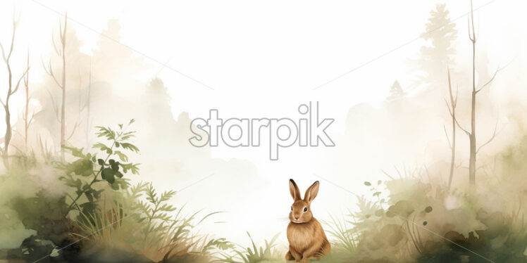 A rabbit in the forest, watercolor clipart style - Starpik Stock