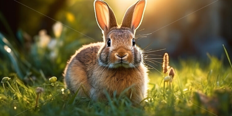 A rabbit on green meadow - Starpik Stock