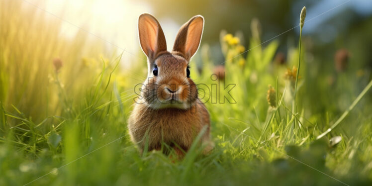 A rabbit on green meadow - Starpik Stock