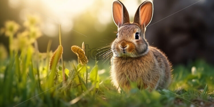 A rabbit on green meadow - Starpik Stock