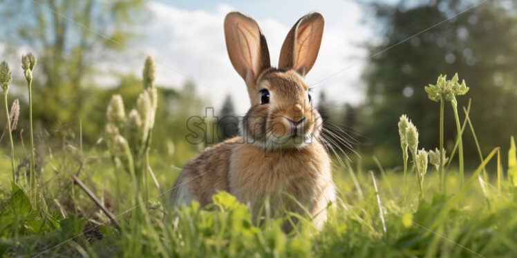 A rabbit on green meadow - Starpik Stock