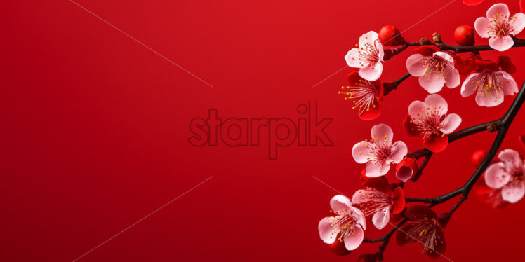 A red background with sakura flowers on it - Starpik Stock