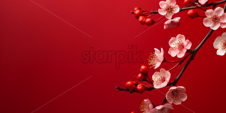 A red background with sakura flowers on it - Starpik Stock