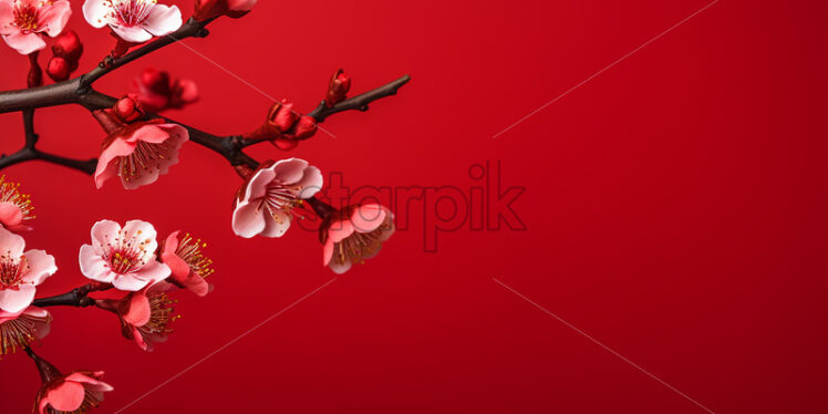 A red background with sakura flowers on it - Starpik Stock