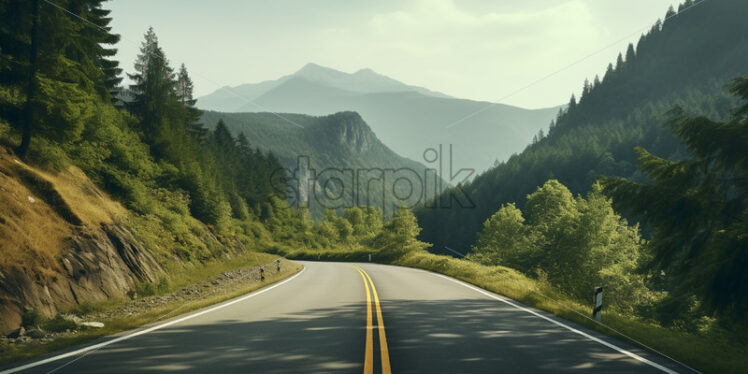 A road that passes through a forest in the mountains - Starpik Stock