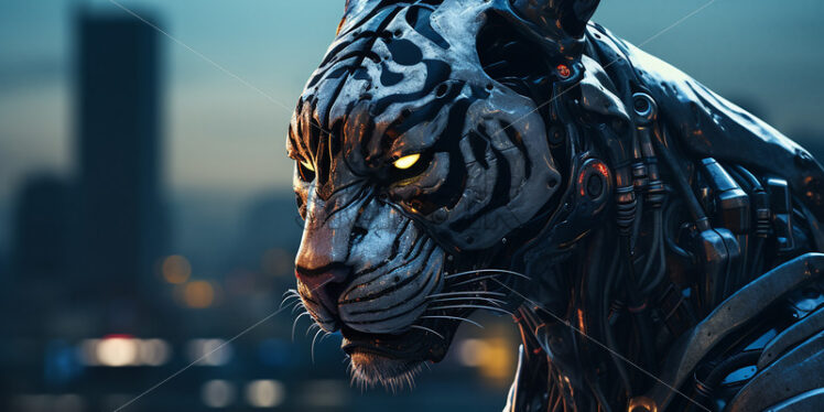 A robot tiger in cyberpunk style - Starpik Stock