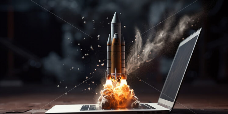 A rocket that takes off from a laptop - Starpik Stock