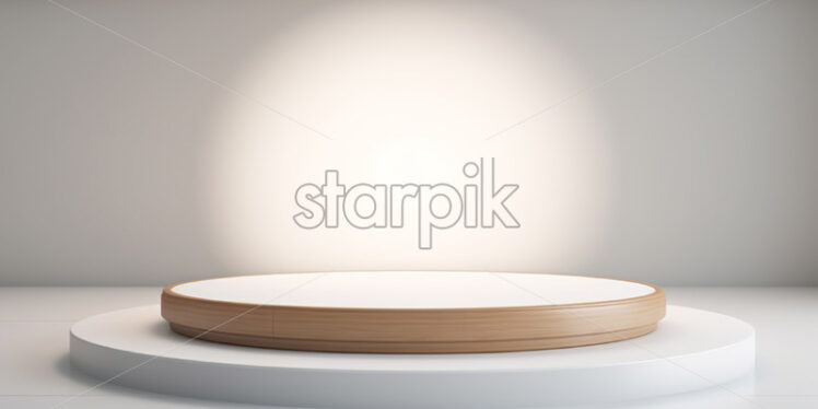 A round lighted wooden podium - Starpik Stock