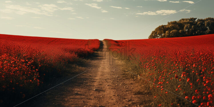 A row of red poppy flowers in a field - Starpik Stock