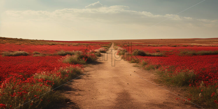 A row of red poppy flowers in a field - Starpik Stock