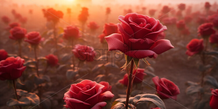 A row of roses in the fog - Starpik Stock