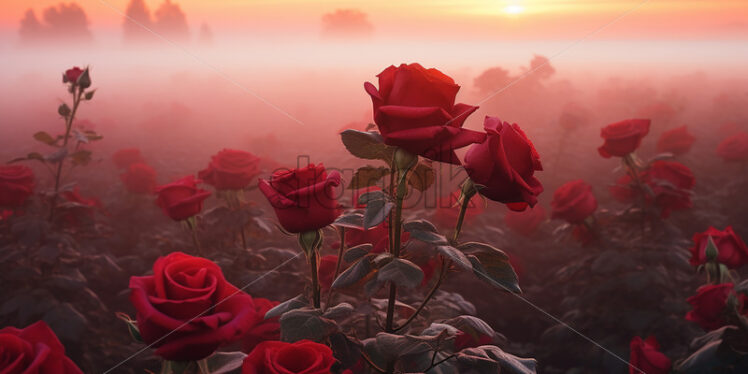 A row of roses in the fog - Starpik Stock