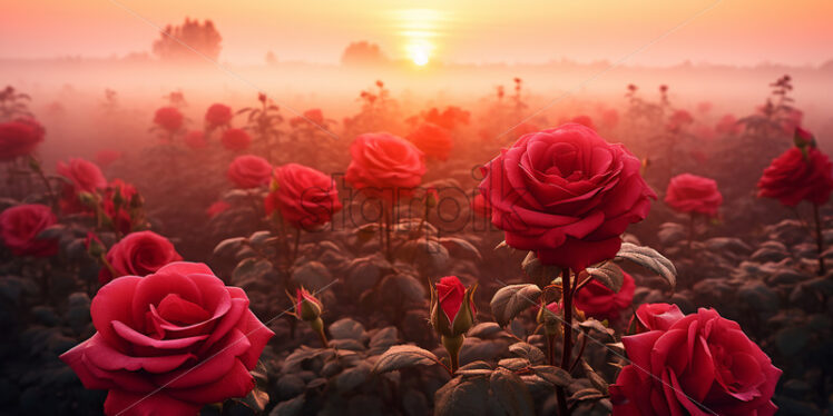 A row of roses in the fog - Starpik Stock