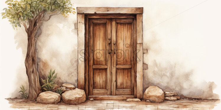 A rustic door painted in watercolor in clipart style - Starpik Stock