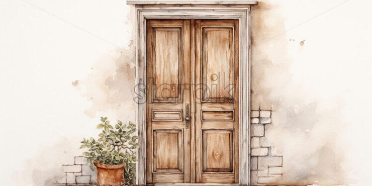 A rustic door painted in watercolor in clipart style - Starpik Stock