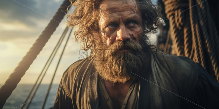 A sailor with a thick beard on a ship - Starpik Stock