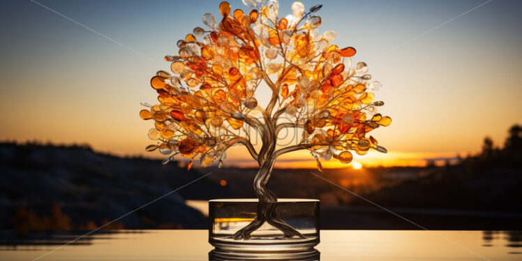 A sculpture in the form of a tree made of colored glass - Starpik Stock