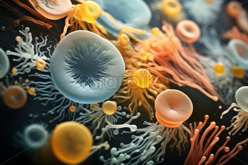 A series of bacteria that are seen under a microscope - Starpik Stock