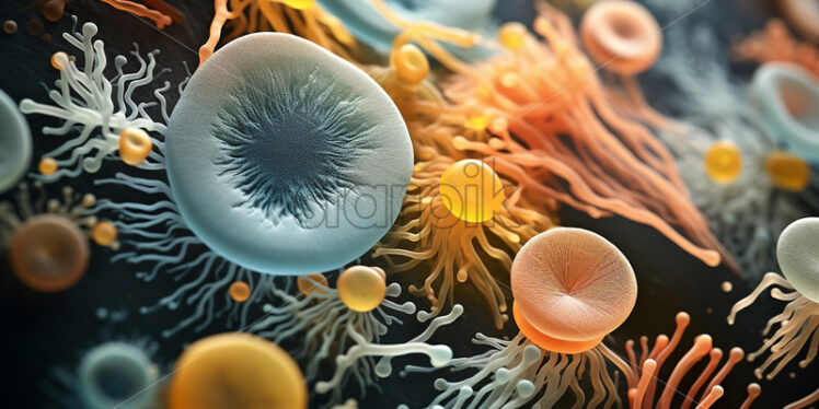 A series of bacteria that are seen under a microscope - Starpik Stock