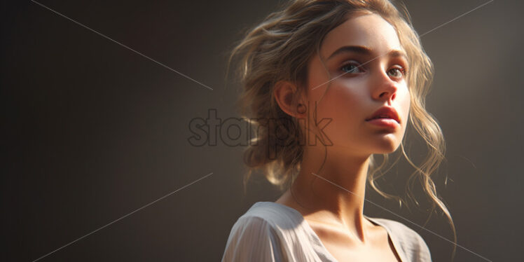 A serious beautiful girl looking to one side - Starpik Stock