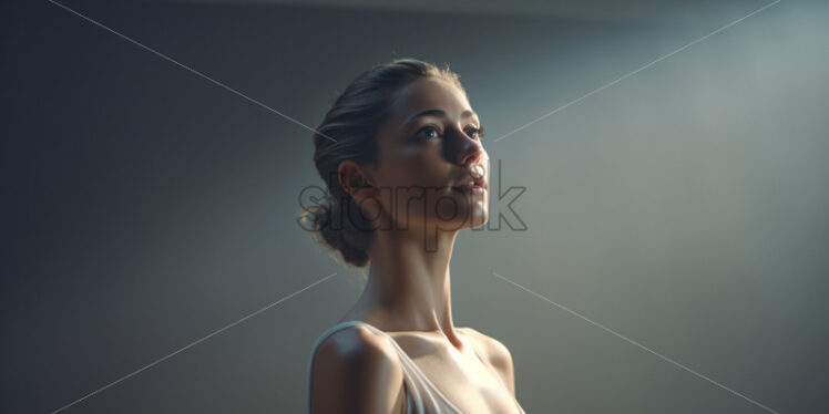 A serious beautiful girl looking to one side - Starpik Stock