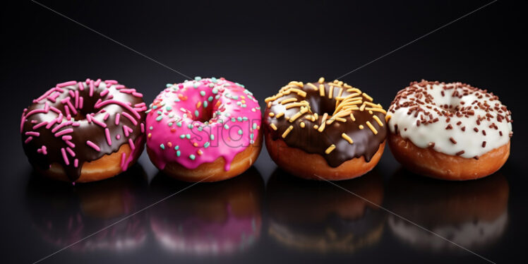 A set of donuts on a black background - Starpik Stock