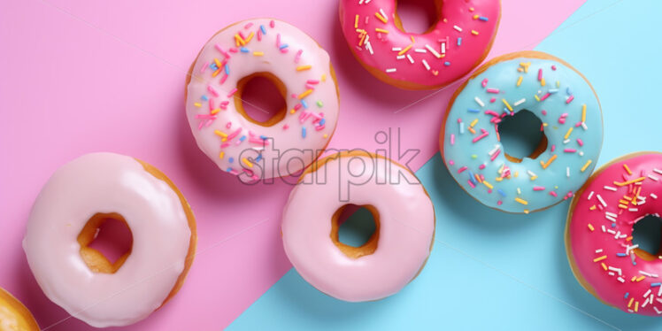 A set of donuts on a colorful background - Starpik Stock