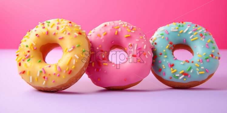 A set of donuts on a colorful background - Starpik Stock