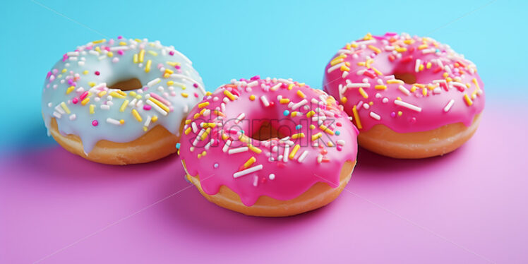 A set of donuts on a colorful background - Starpik Stock