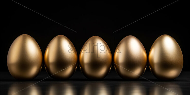 A set of golden eggs on a black background - Starpik Stock