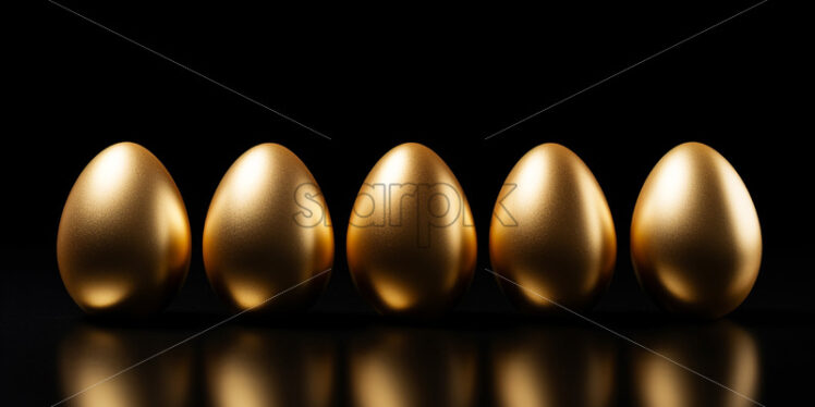 A set of golden eggs on a black background - Starpik Stock